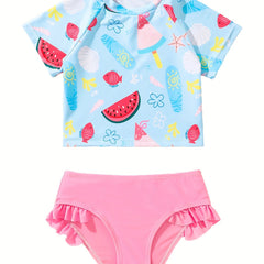 Girls Watermelon Graphic Top & Ruffle Trim Briefs Set