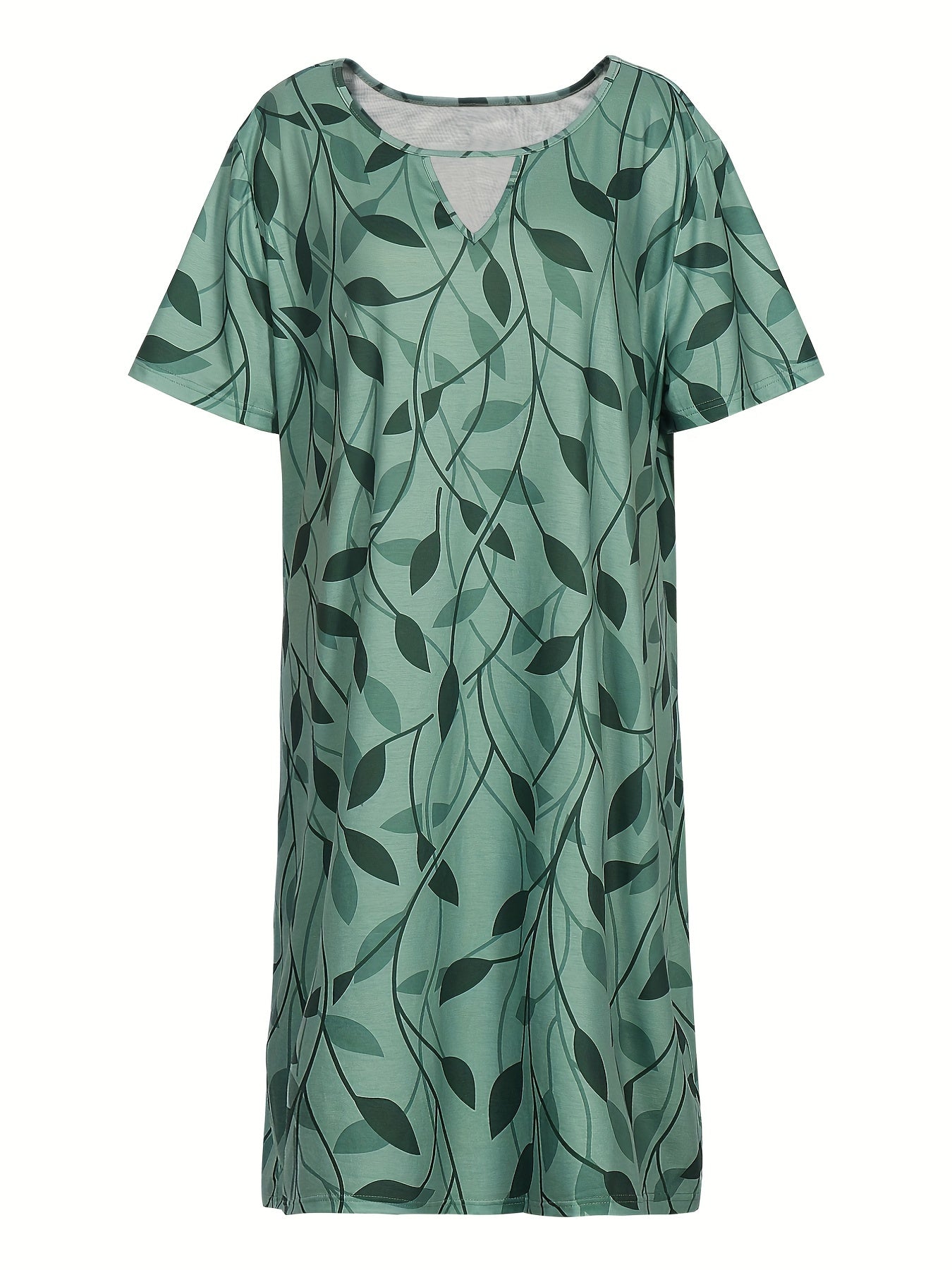 Leaf Print Cut Out Front Short Sleeve Dress
