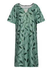 Leaf Print Cut Out Front Short Sleeve Dress
