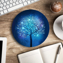 Glowing Tree Round Mouse Pad Textured Small Mouse Mat with Waterproof Base