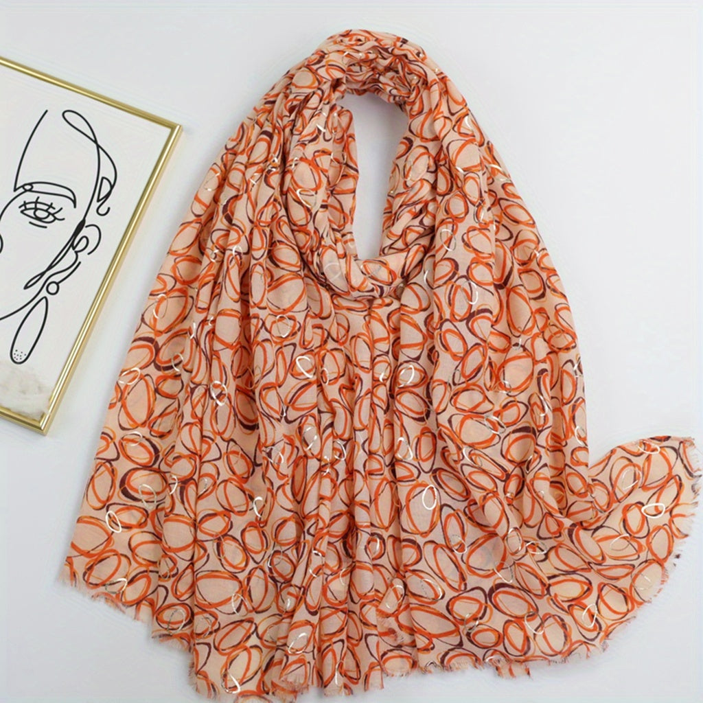 Stone Pattern Scarf with Frayed Edge for Women