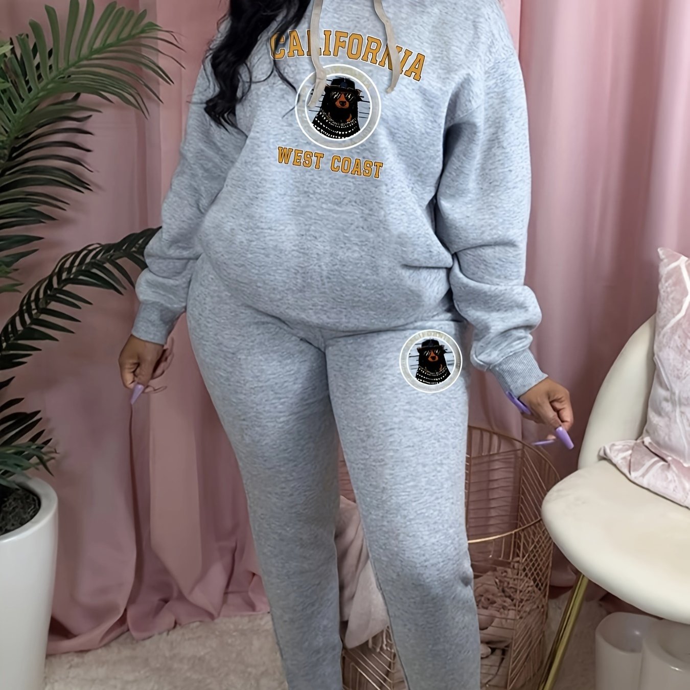 Funny Puppy Print Hoodie & Sweatpants Set