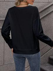 Solid V Neck Sweatshirt Eyelet Sleeve Spring Fall Women's Clothing