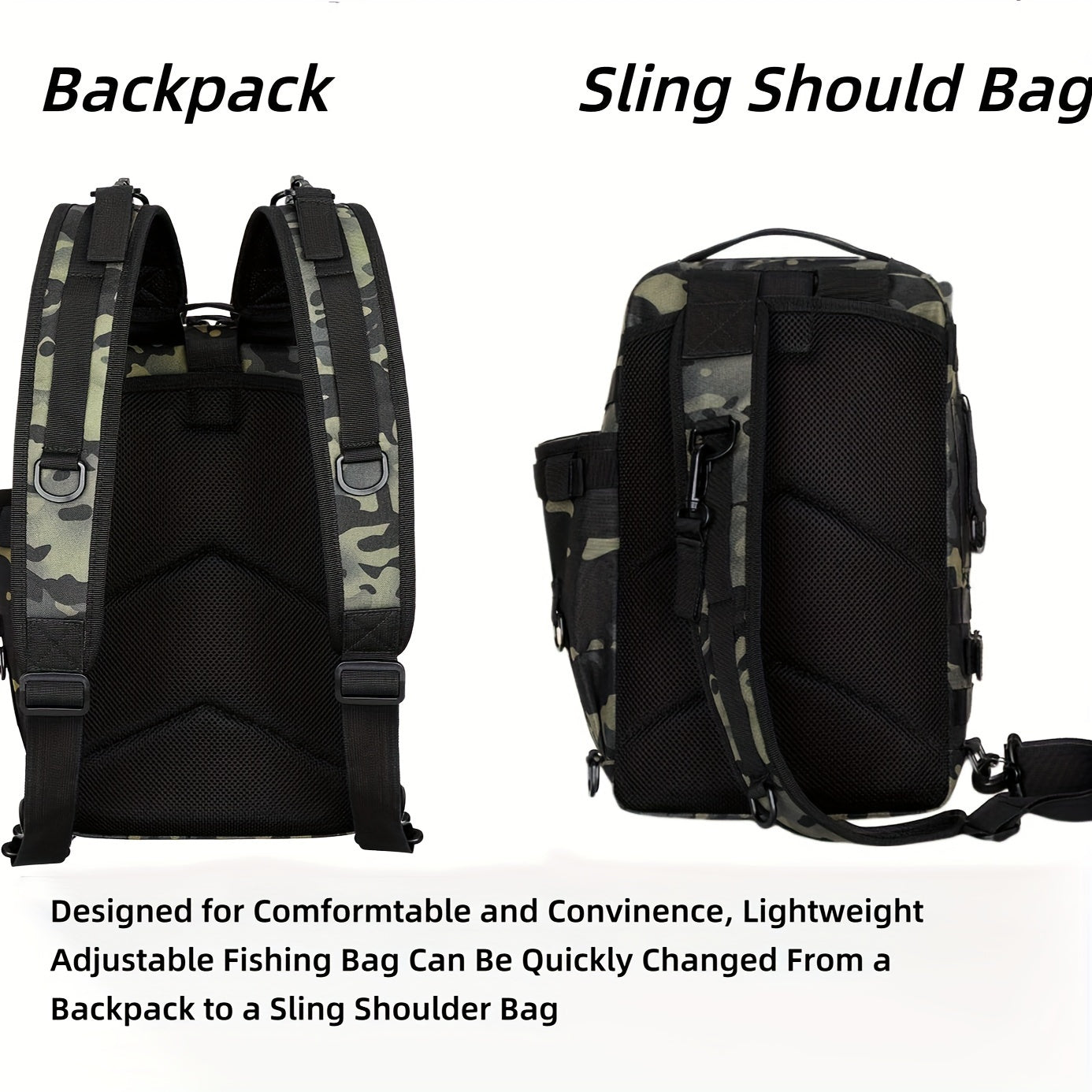 Large Capacity Fishing Backpack with Rod Holder - Sling Bag for Fly Fishing