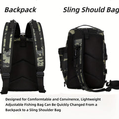 Large Capacity Fishing Backpack with Rod Holder - Sling Bag for Fly Fishing