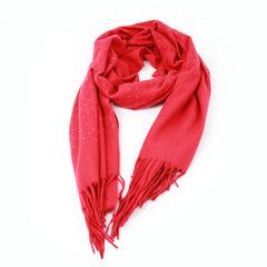 Red Cashmere Rhinestone Tassel Shawl