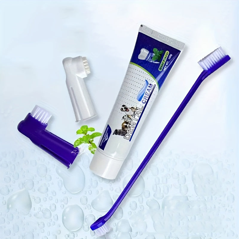 Pet Cleaning Set: Dog Toothpaste, Double-Headed Toothbrush, Finger Cover Brush