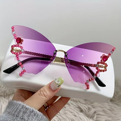 Butterfly Shape Rhinestone Rimless Sunglasses for Girls and Children