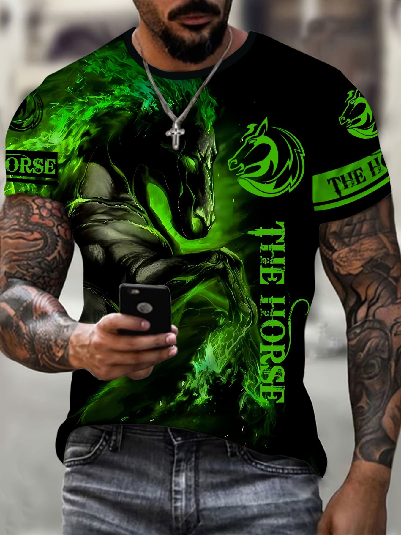 Horse 3D Pattern Print Men's Short Sleeve Comfy T-shirt Graphic Tee