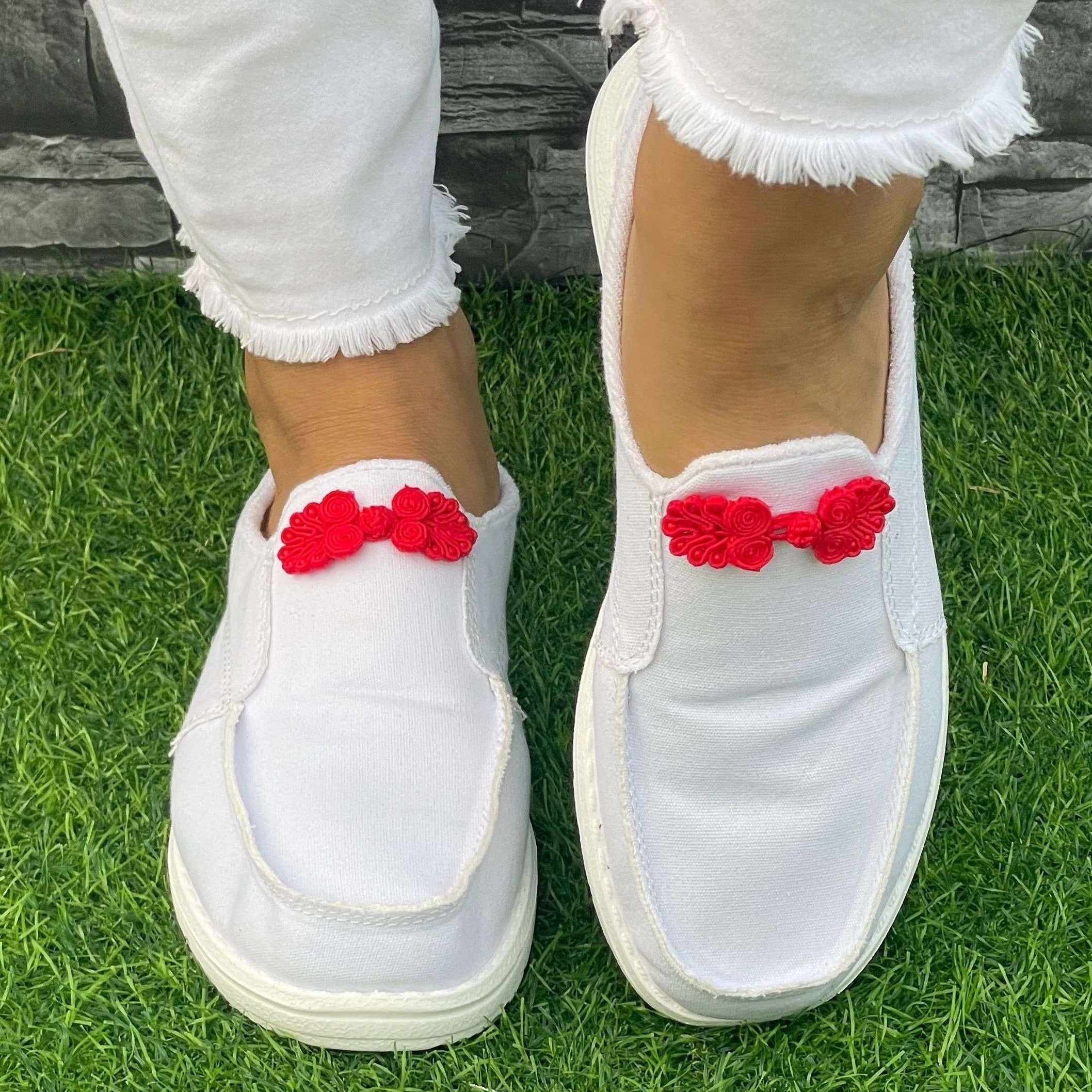 Red Button Decor Flat Shoes Women's Shallow Mouth Casual Shoes