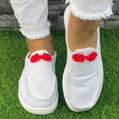 Red Button Decor Flat Shoes Women's Shallow Mouth Casual Shoes
