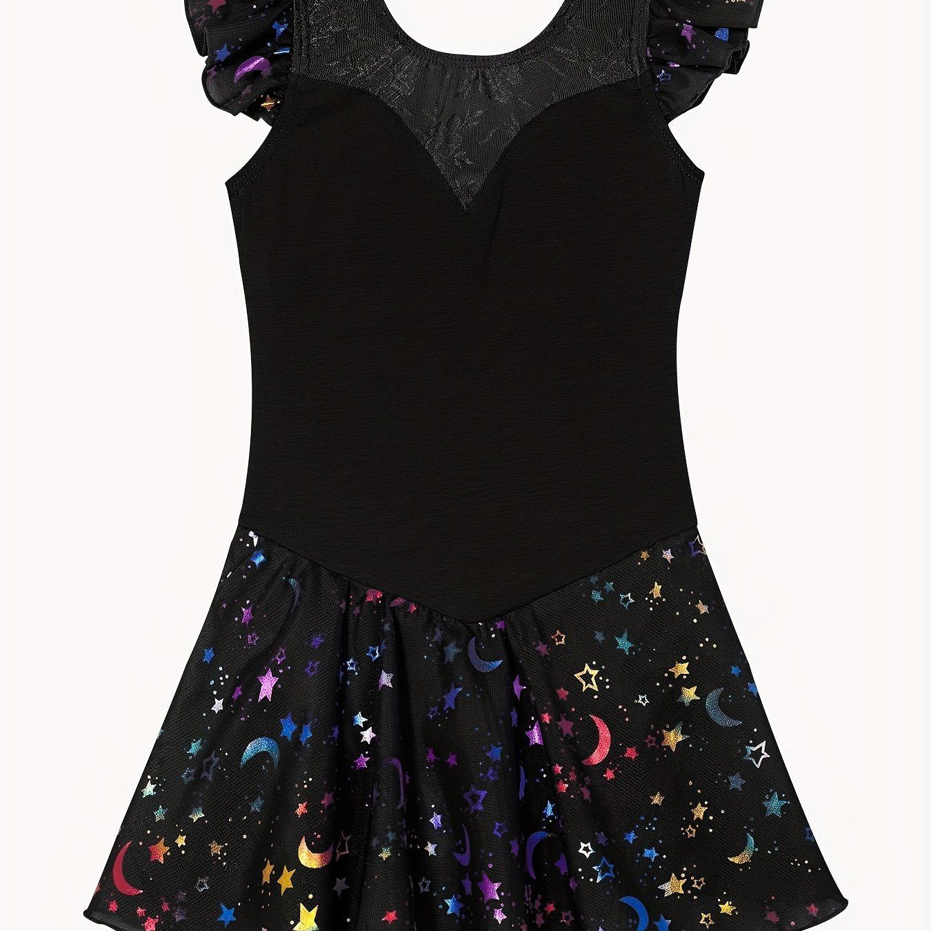 Girls Star Graphic High Stretch Ruffled Sleeve Ballet Dance Dress