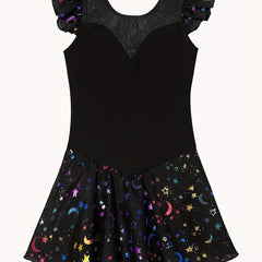 Girls Star Graphic High Stretch Ruffled Sleeve Ballet Dance Dress