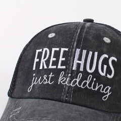 Ripped Ponytail Trucker Hat Hugs Embroidery Mesh Breathable Baseball Cap