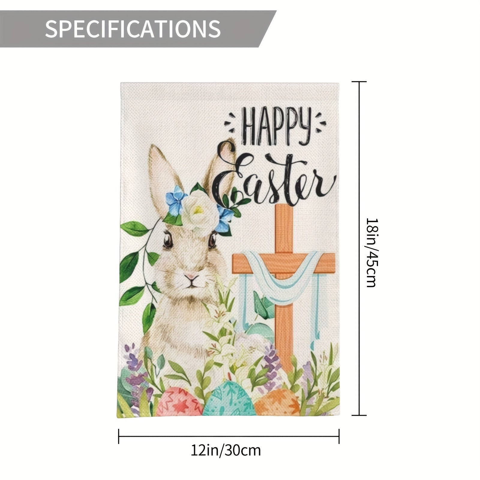 Happy Easter Garden Flag 30x45 cm, Bunny Design, Double-Sided Burlap Flag
