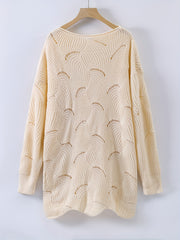 Casual Sweater Women's Solid Pointelle Long Sleeve Pullover Jumper
