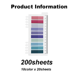 200 Sheets Sticky Tabs with Ruler 10 Colors Book Tabs