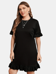 Casual Dress Women's Plus Plain Ruffle Trim Short Sleeve