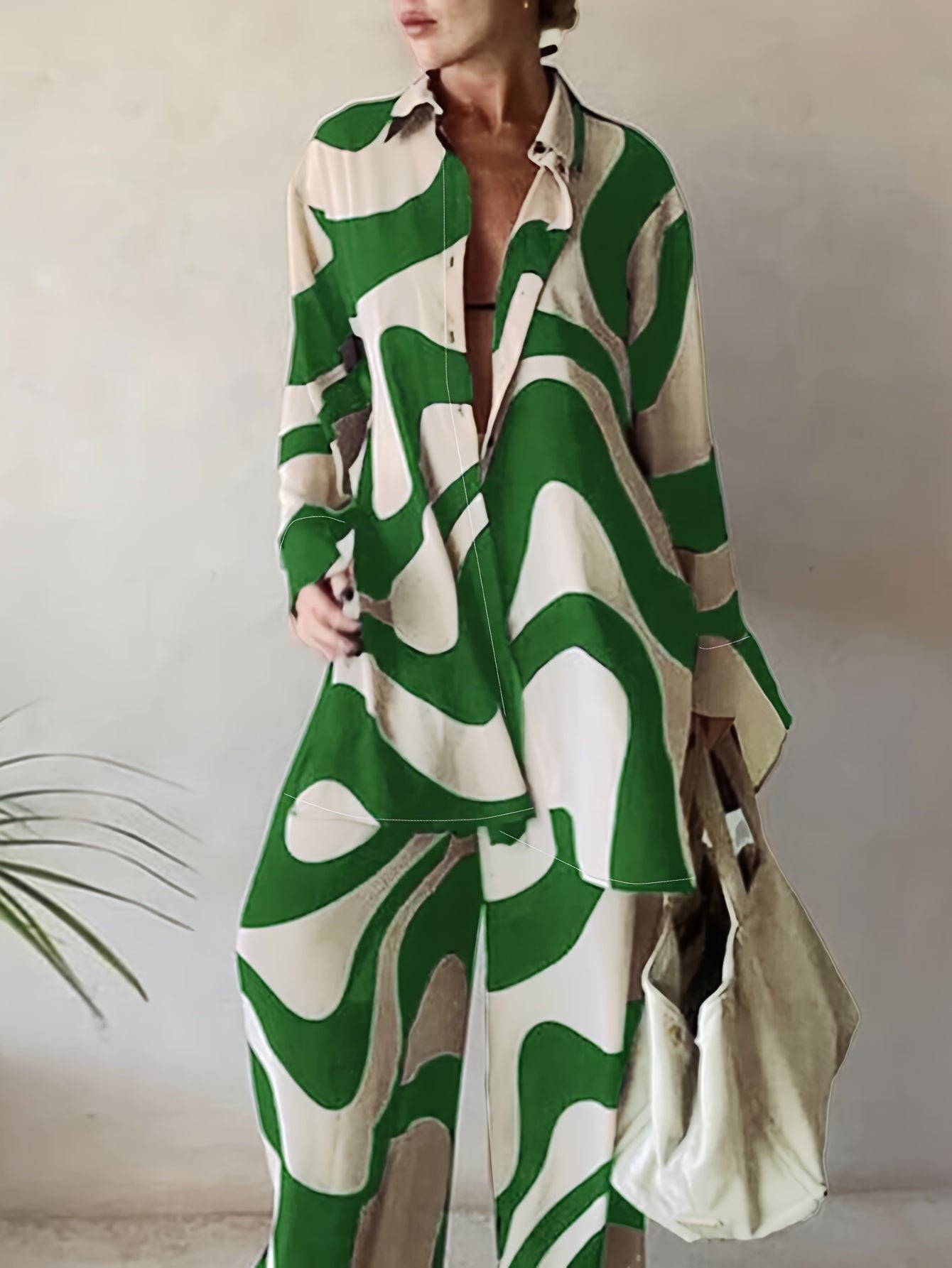 Abstract Stripe Print Two Piece Set