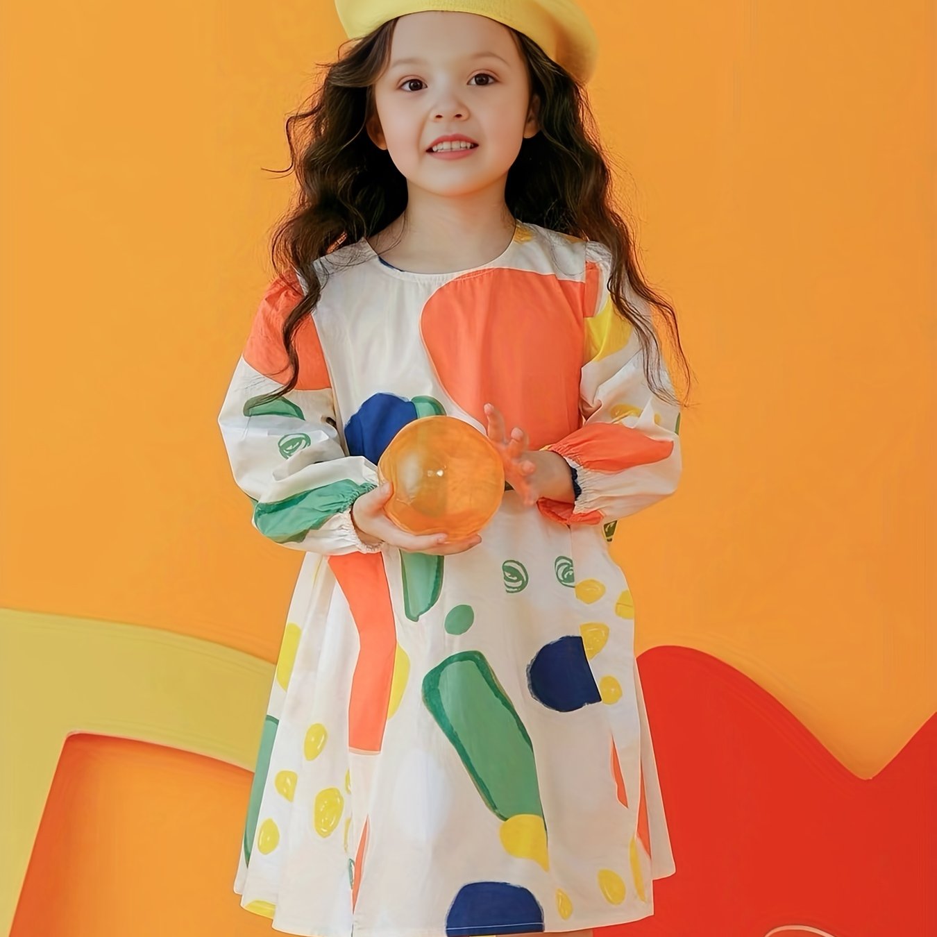 Girls Full Print Long Sleeve Casual Dress for Spring
