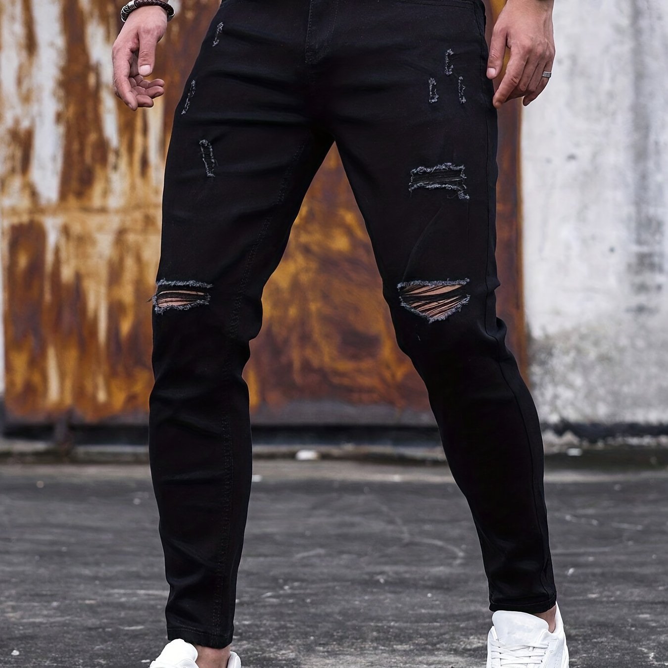 Men's Slim Fit Ripped Jeans Casual Street Style Stretch Denim Pants