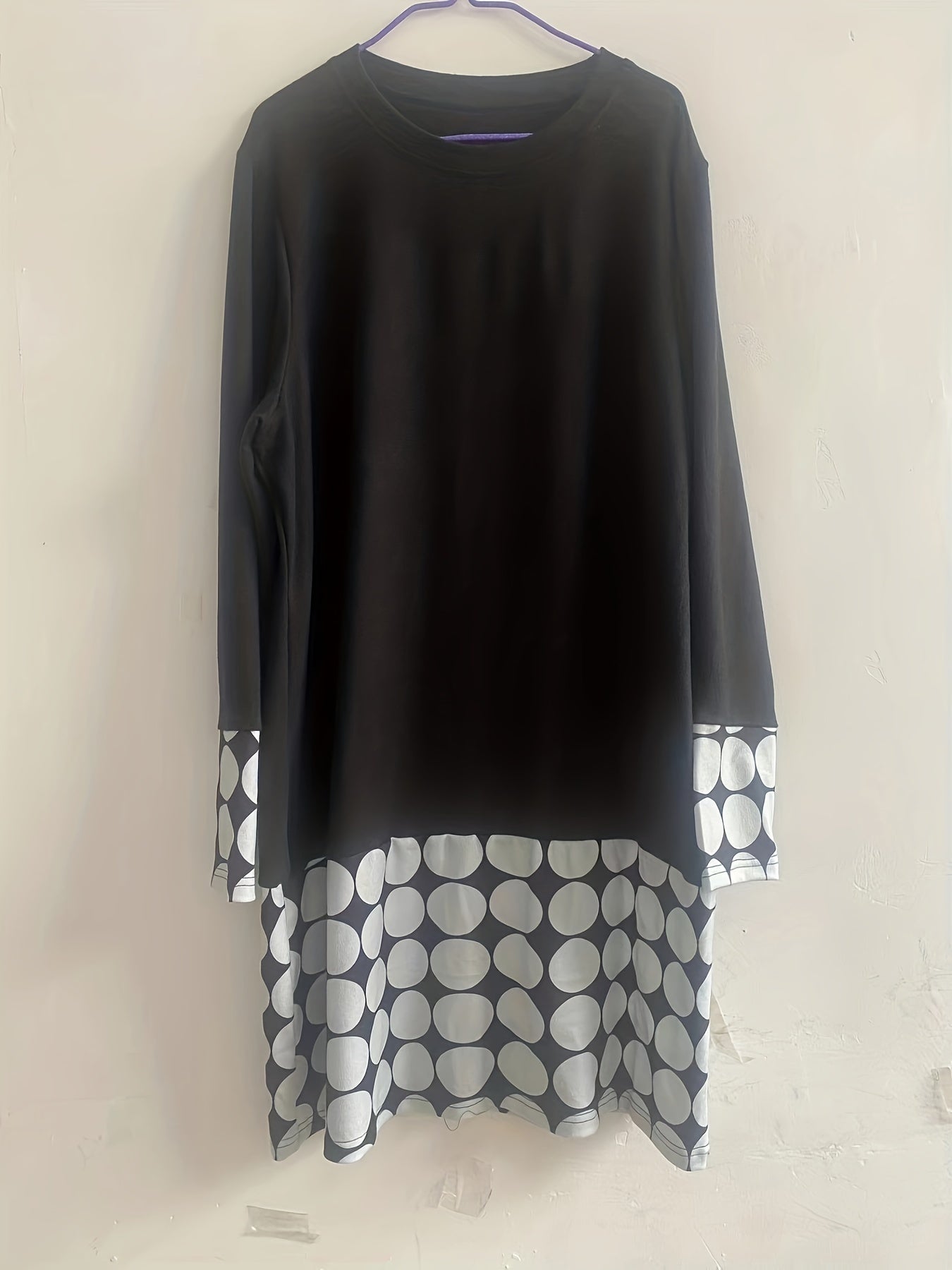Colorblock Geo Print Long Sleeve Round Neck Dress