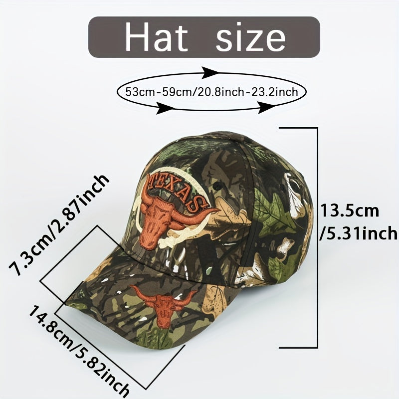 Unisex Sunshade Adjustable Baseball Cap with Bull Embroidery