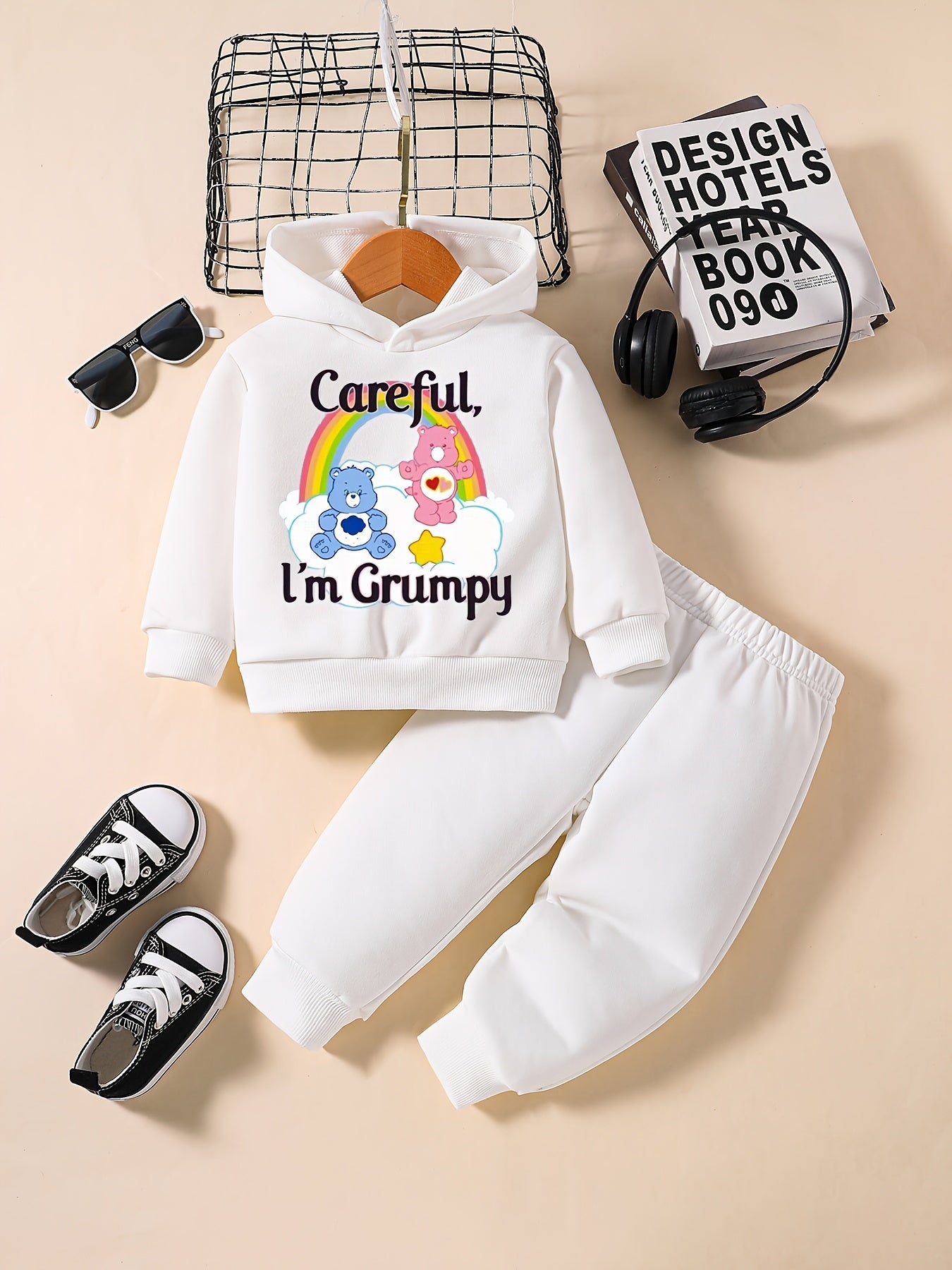 Baby Girl Set Cartoon Bear I'M GRUMPY Long Sleeve Hoodie Pants Outfit