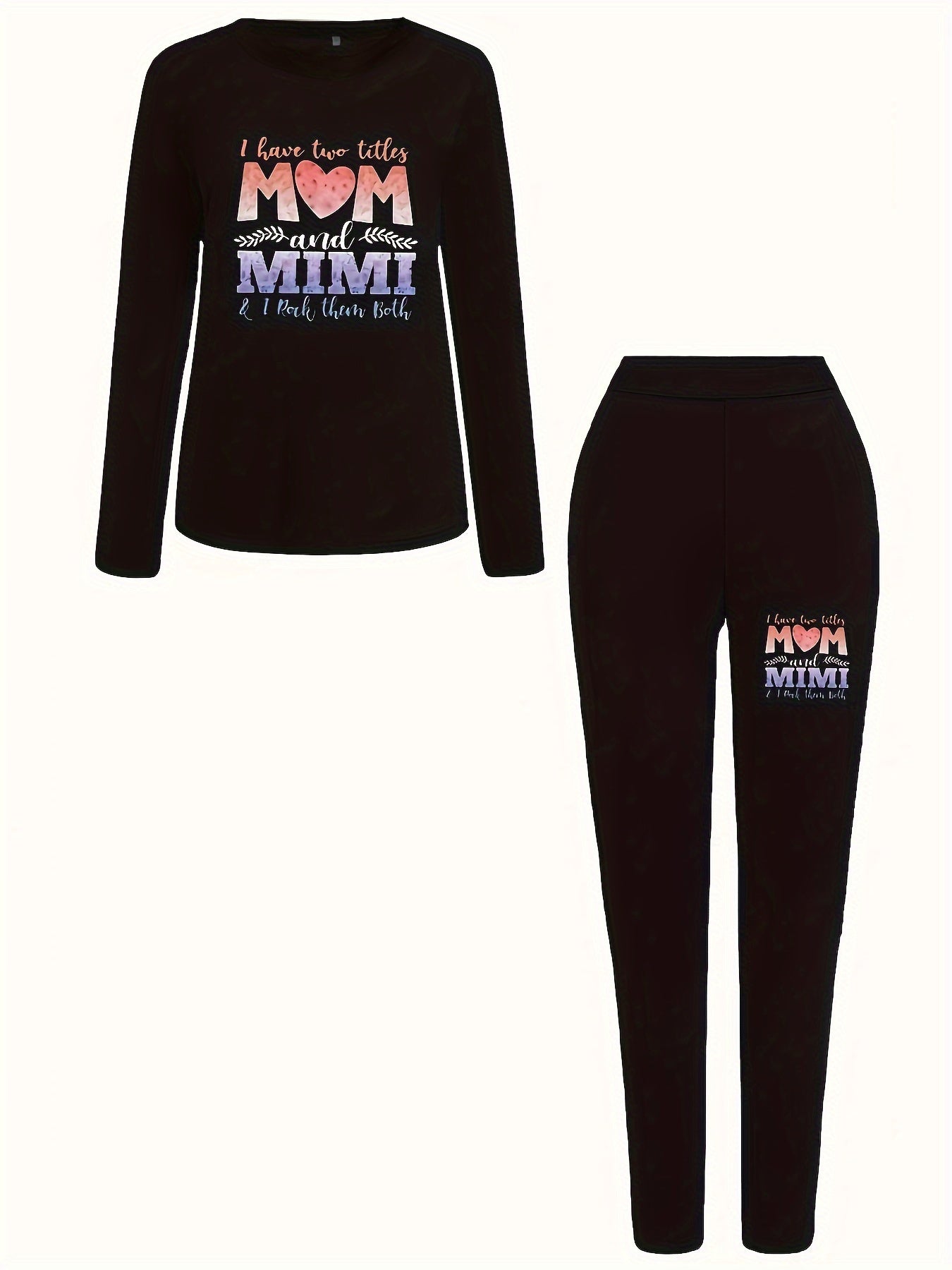 Ombre Slogan Print Tee & Legging Set
