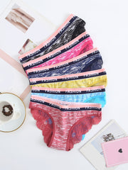 6pcs Sports Letter Tape Lach Trim Mixed Briefs Panties Pack For Women