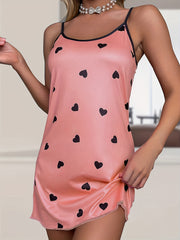 Plus Size Heart Print Round Neck Cami Nightdress
