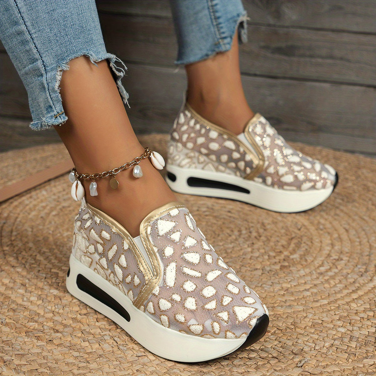 Women's Platform Wedge Shoes Mesh Slip On Rocker Shoes
