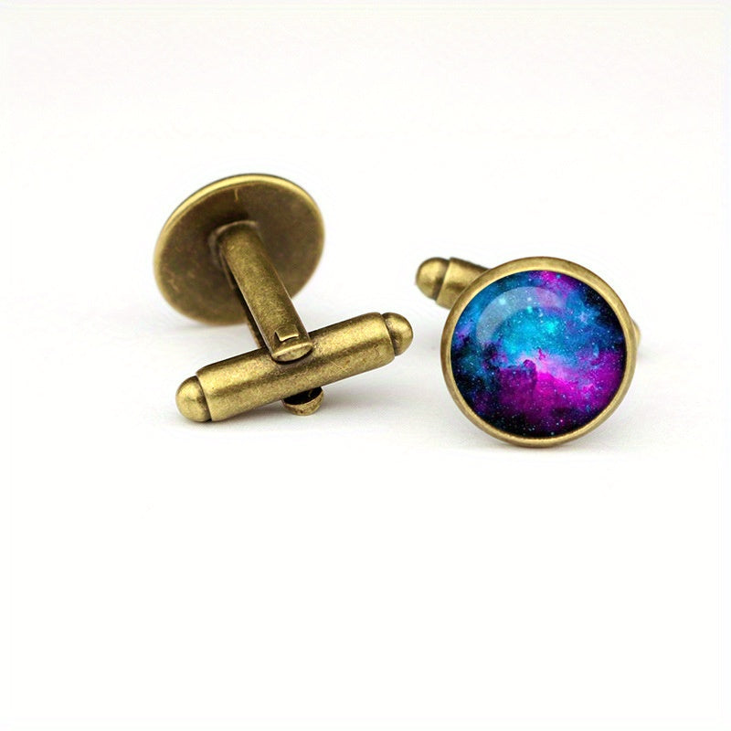Galaxy Time Gem Glass Cufflinks Men's Shirt Decoration