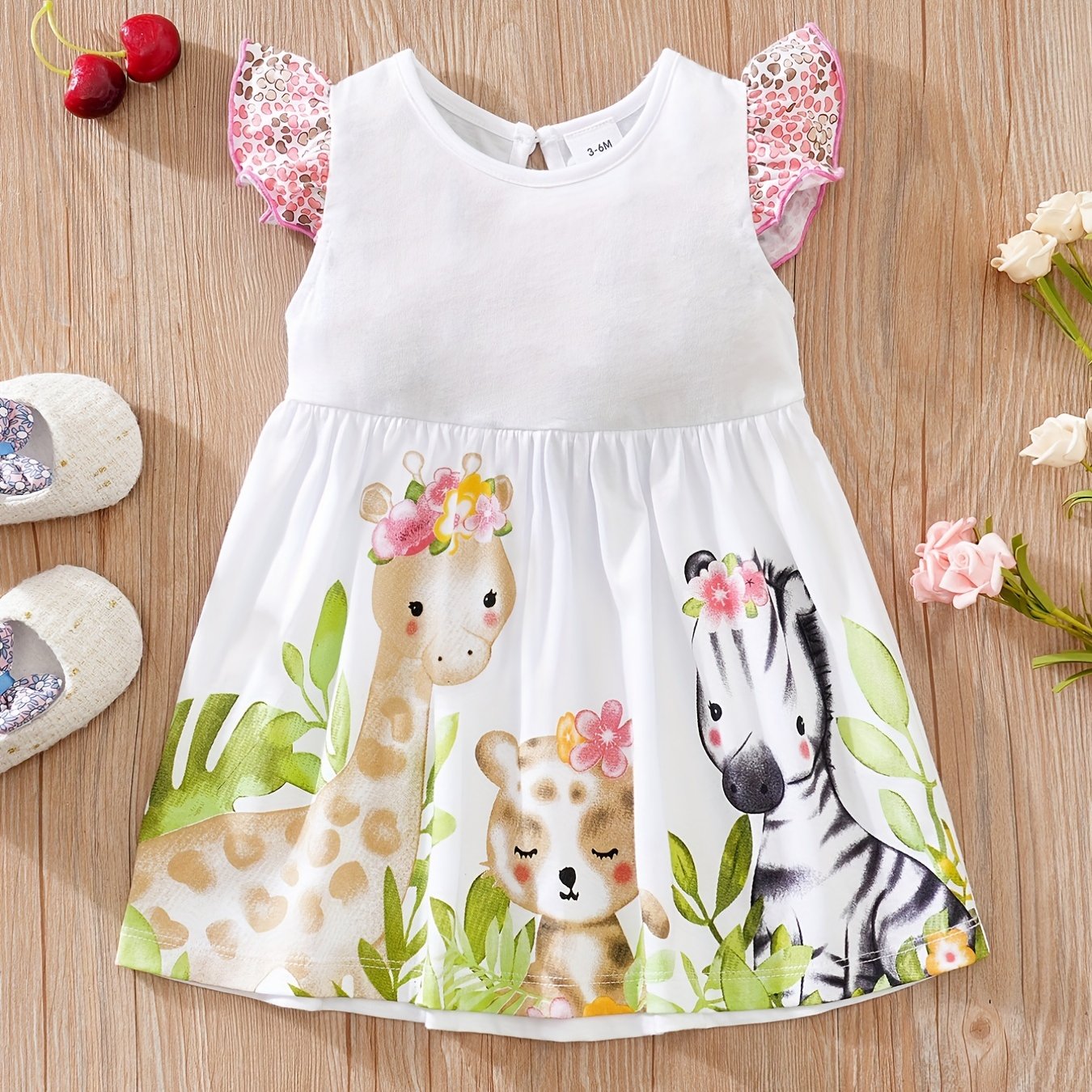 Animal Print Flutter Sleeve Baby Girl's Bodysuit