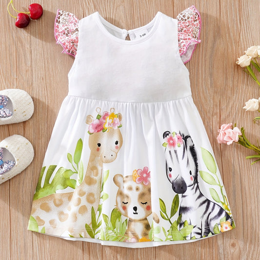 Animal Print Flutter Sleeve Baby Girl's Bodysuit