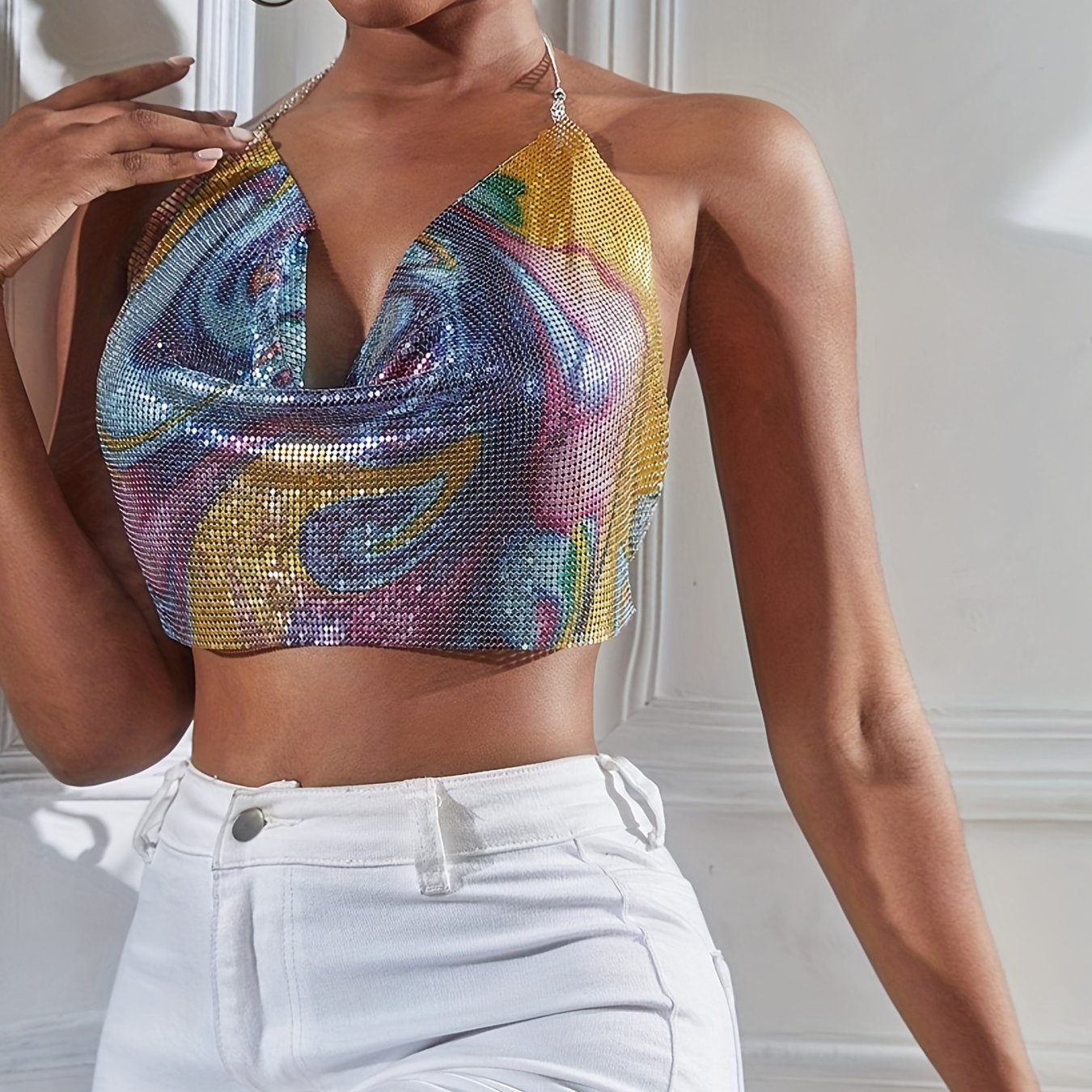 Sequined Halter Top Backless Club Dress