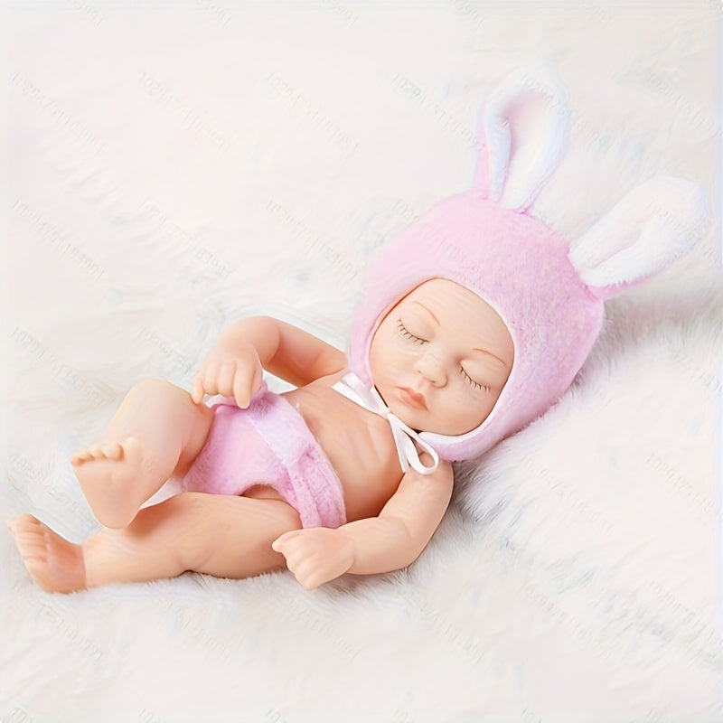8 Inch Reborn Baby Doll Floral Outfit & Bow Headband PVC Beige Infant Doll