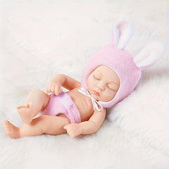 8 Inch Reborn Baby Doll Floral Outfit & Bow Headband PVC Beige Infant Doll