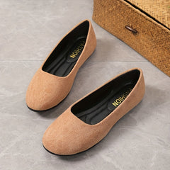 Women's Round Toe Flat Shoes Comfy Solid Micro Suede Casual Slip On Flats