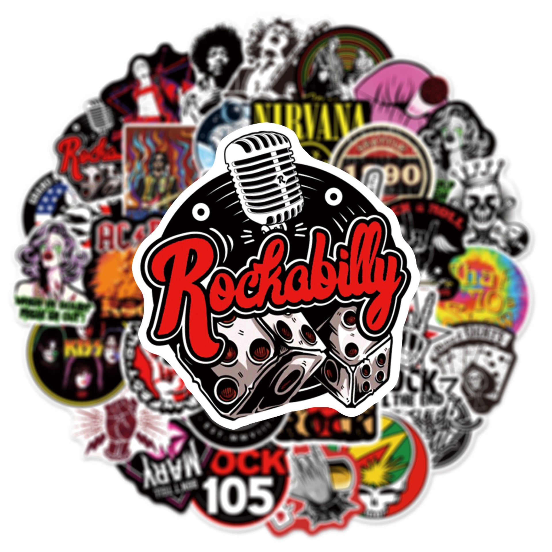 Rock Music Stickers Set - 104pcs for Phones, Cups, Computers