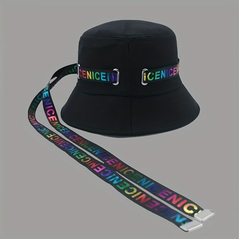 Colorful Ribbon Hip Hop Bucket Hat Solid Kpop Sunscreen Basin Hat