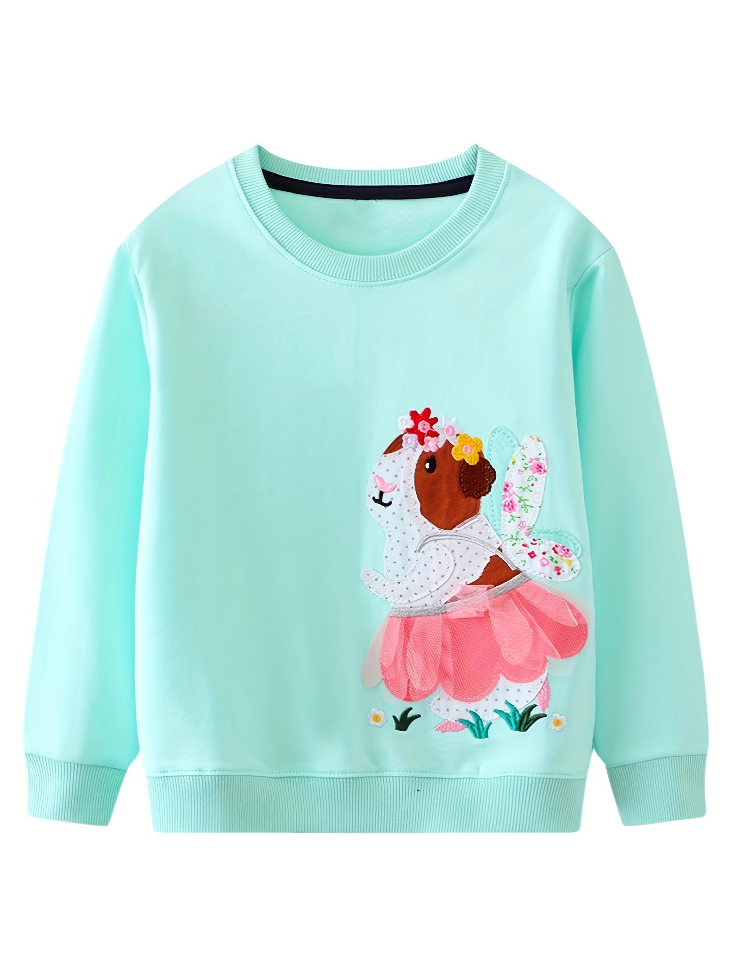 Girls Puppy Embroidery Sweatshirt Top Pullovers For Sports Casual Outfit