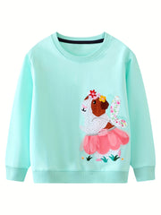 Girls Puppy Embroidery Sweatshirt Top Pullovers For Sports Casual Outfit