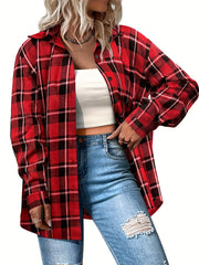 Plaid Print Button Up Long Sleeve Shacket
