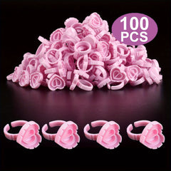 100PCS Glue Rings Eyelash Extensions Lovely Heart Shape Cups Lash Supplies