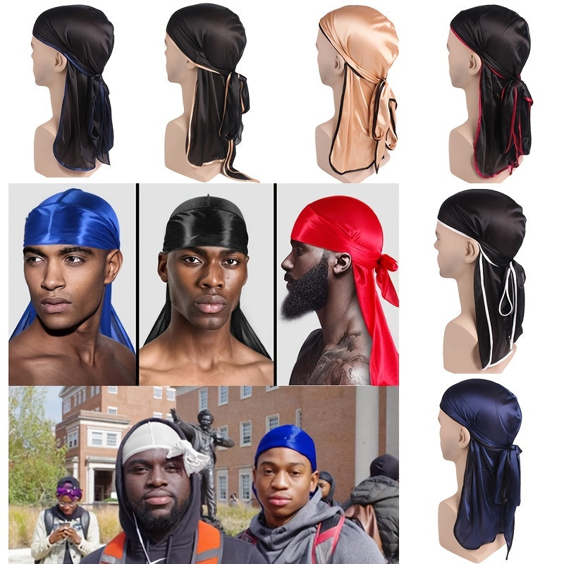 1PC Wave Cap Durag Men Pirate Hat Long Tail Hip Hop Headwraps Breathable Sat