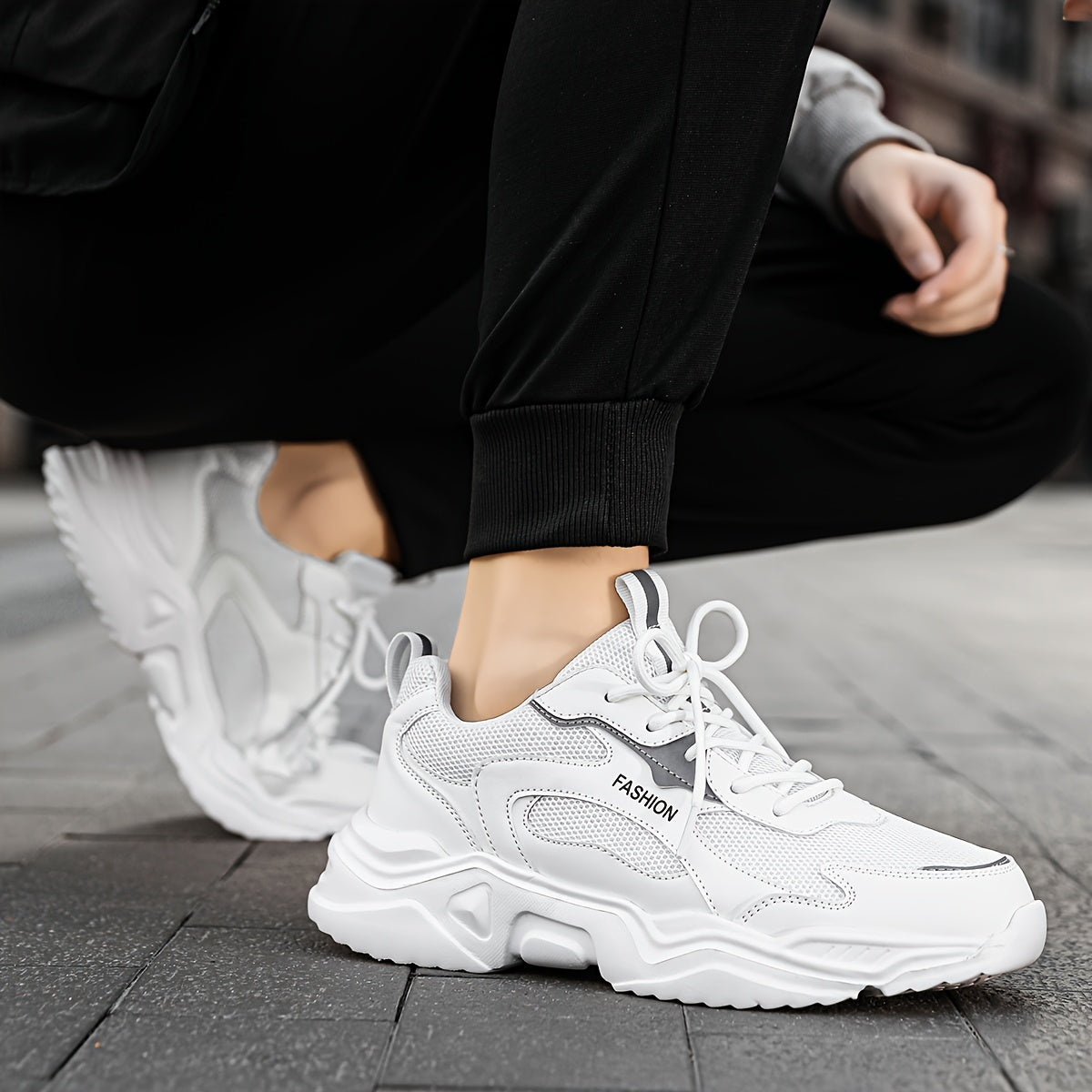 Men's Reflective Chunky Shoes Non Slip Lace Up Sneakers For Outdoor Activities