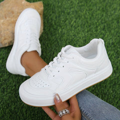Women's Solid Flat Lace Up Sport Shoes Breathable Non slip Outdoor Board Shoes