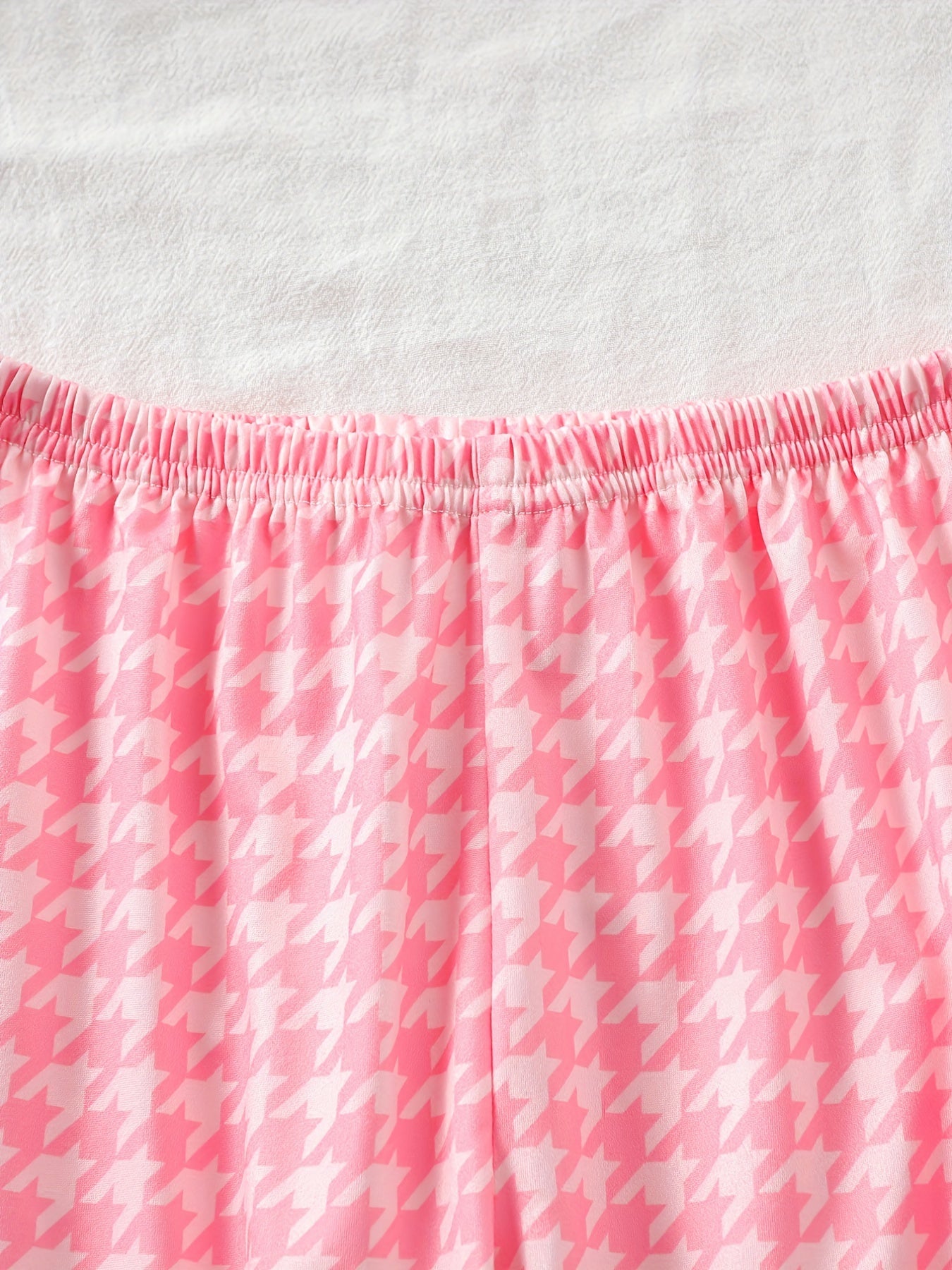Kid's 2pcs Rabbit Houndstooth Pajama Set, Long Sleeve Top & Pants