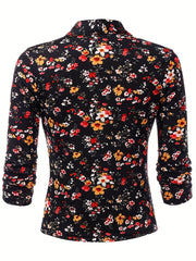 Floral Print Three Quarter Sleeve Blazer